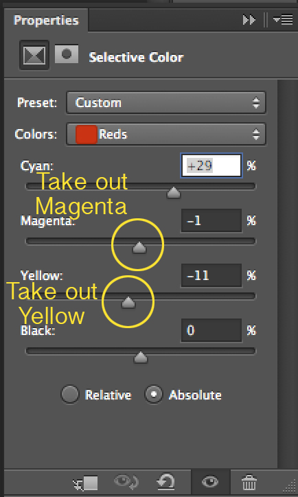 Selective Color adjustment layer for Reds