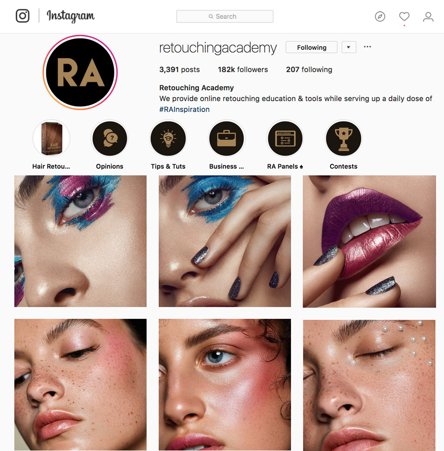 Retouching Academy exporting images for social media web Instagram