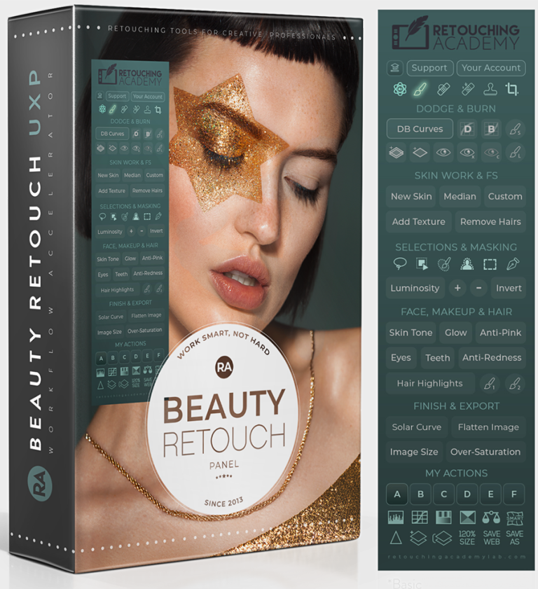 Beauty Retouch panel and box for Photoshop